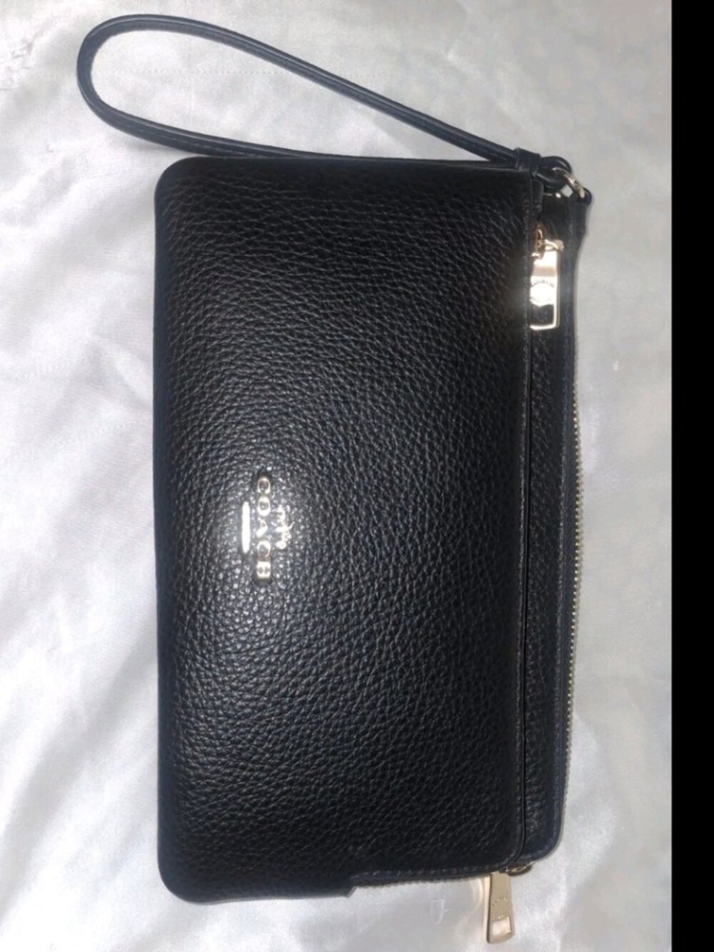 Coach Double Zip Wallet Wristlet Black Pebble Leather Gold Tone CU919 NWT - Picture 5 of 11